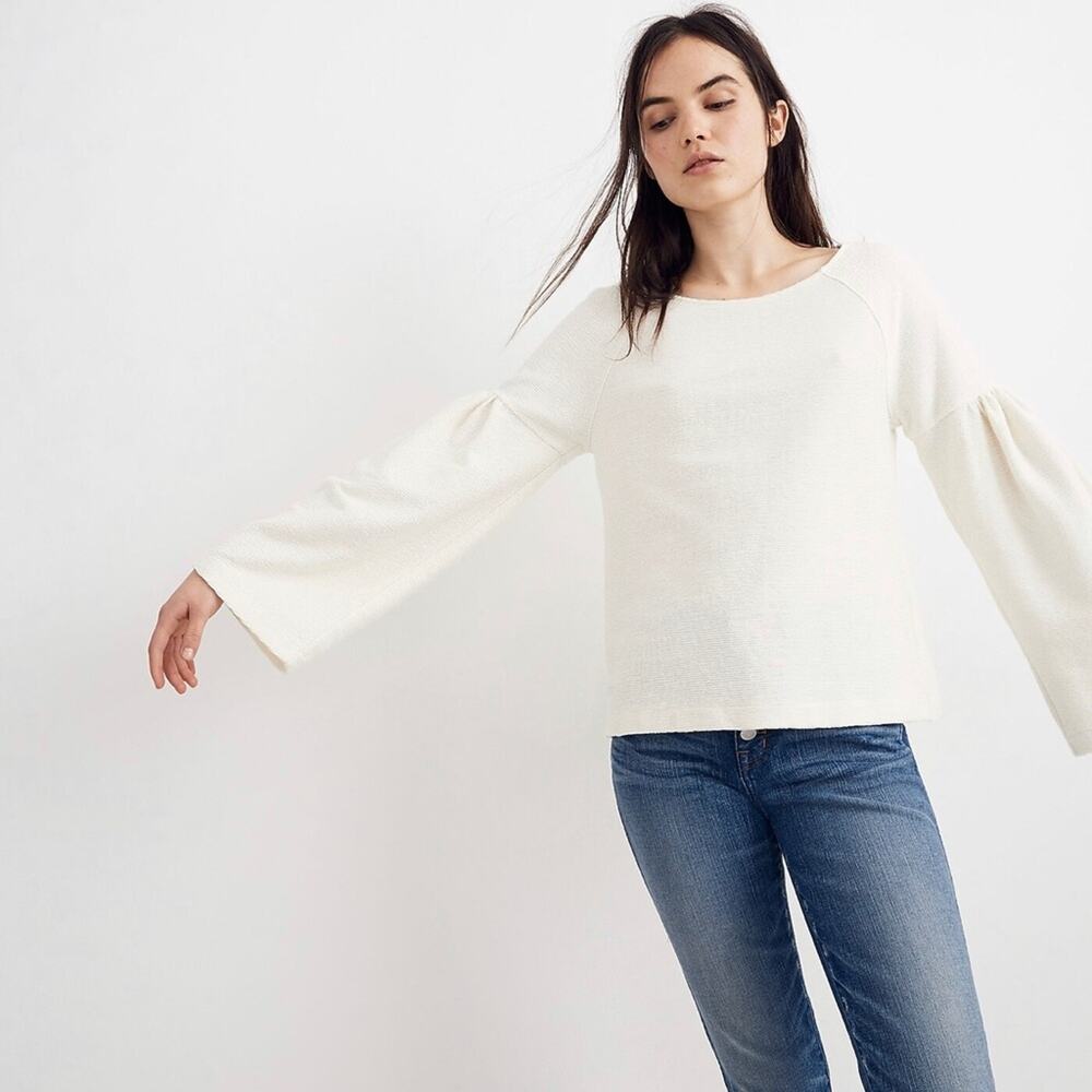 Madewell Texture & Thread Shirred-Sleeve Top Cream Women’s size large